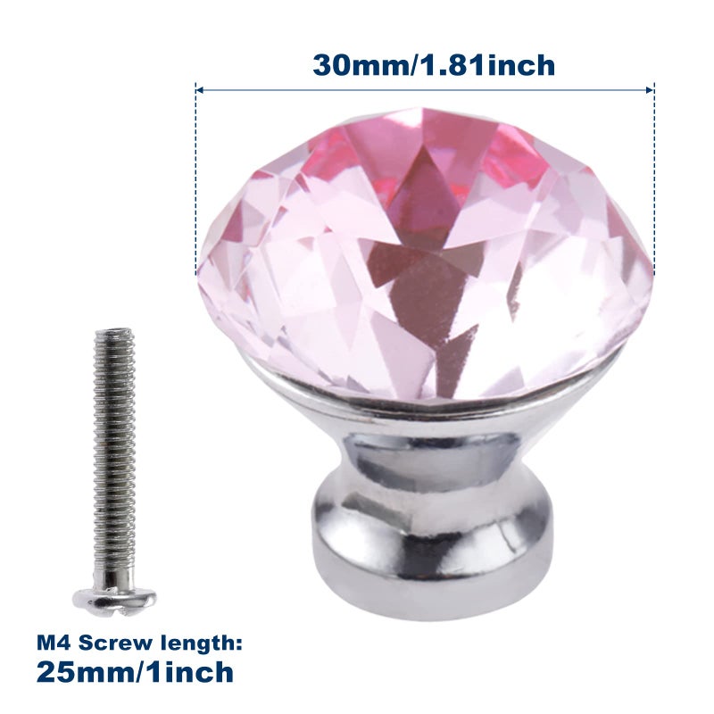 Yetaha Pink Crystal Knobs, 5PCS Diamond Drawer Pulls Glass Cabinet Handles for Wardrobe Cupboard Dresser Closet Bedroom Kitchen Furniture Decoration, with Screws - Image 2